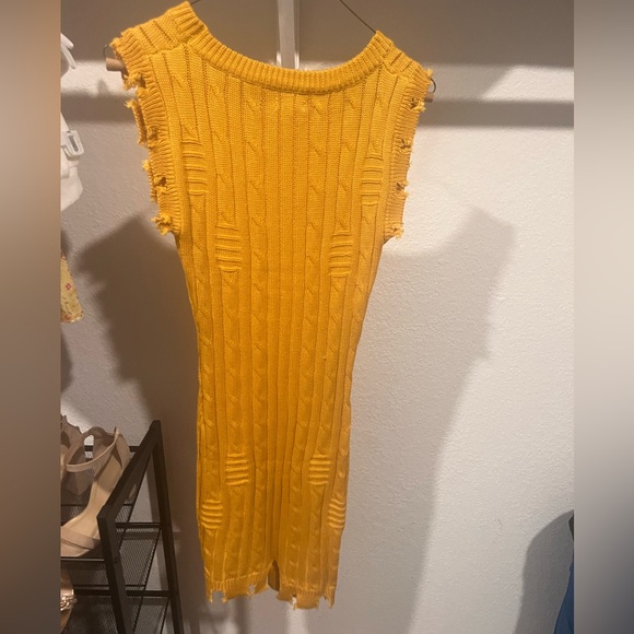 Fall Mid Distress Mustard Color Dress - Picture 3 of 5